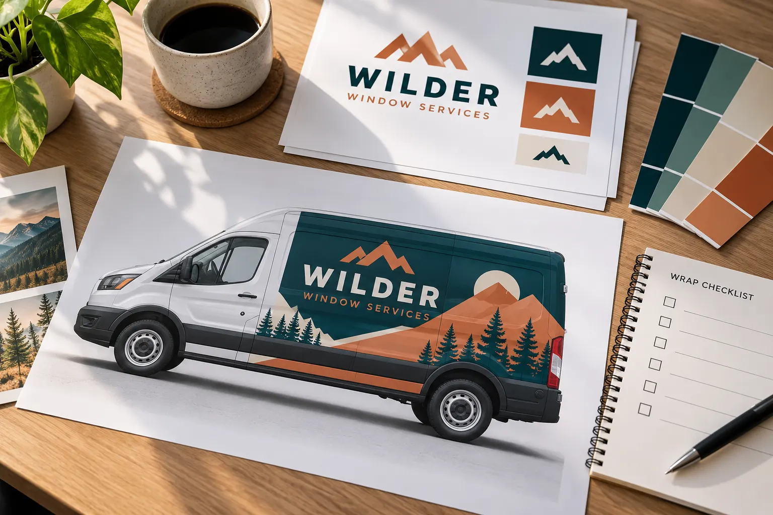 Vehicle Wrap Artwork Preflight Checklist – fictional design concept Wilder Window Services artwork preparation concept, fictional business