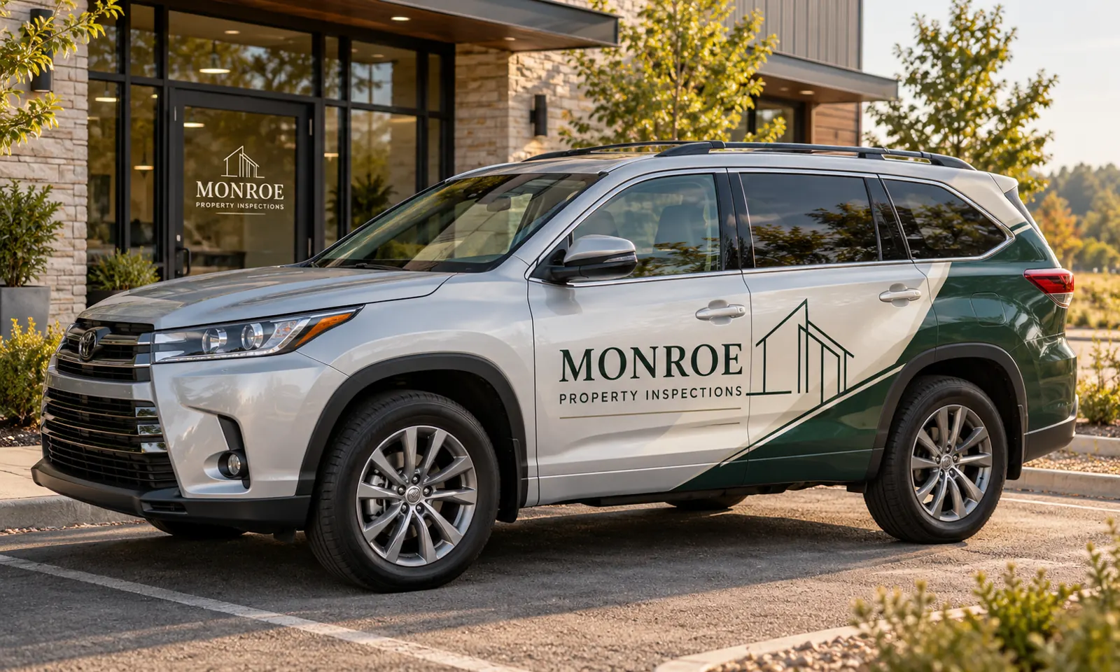 Commercial SUV Graphics for Business and Field Teams – fictional design concept Monroe Property Inspections commercial SUV graphics, fictional design concept