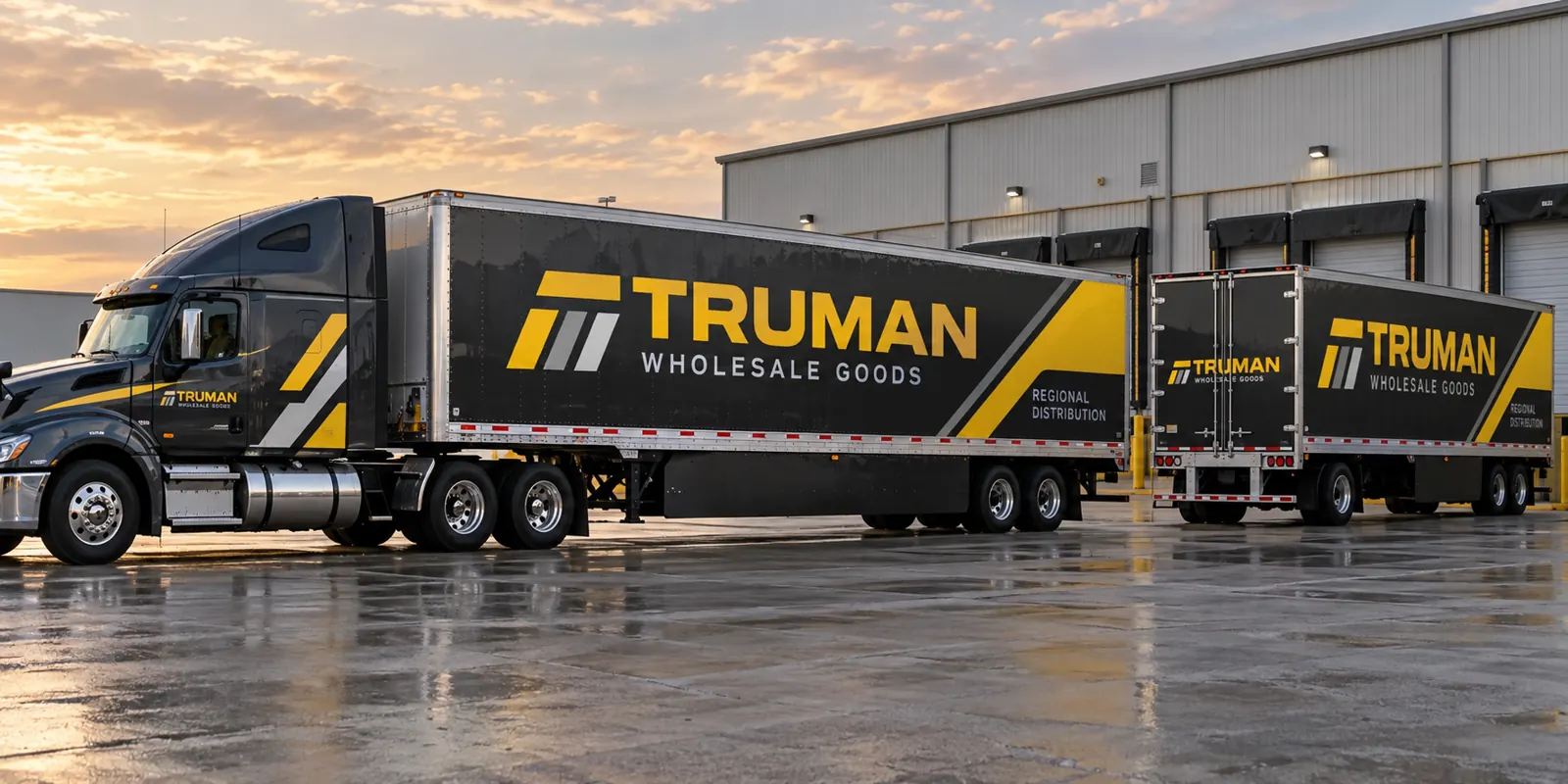 Truman Wholesale Goods coordinated trailer fleet graphics, fictional design concept