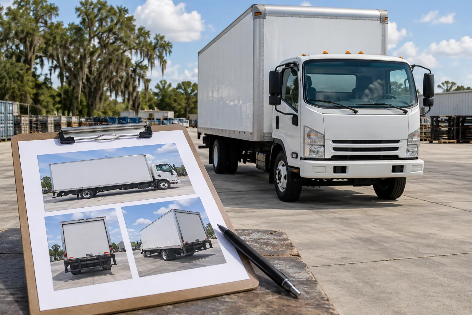 Illustrative vehicle photo-reference checklist scene, not a verified survey