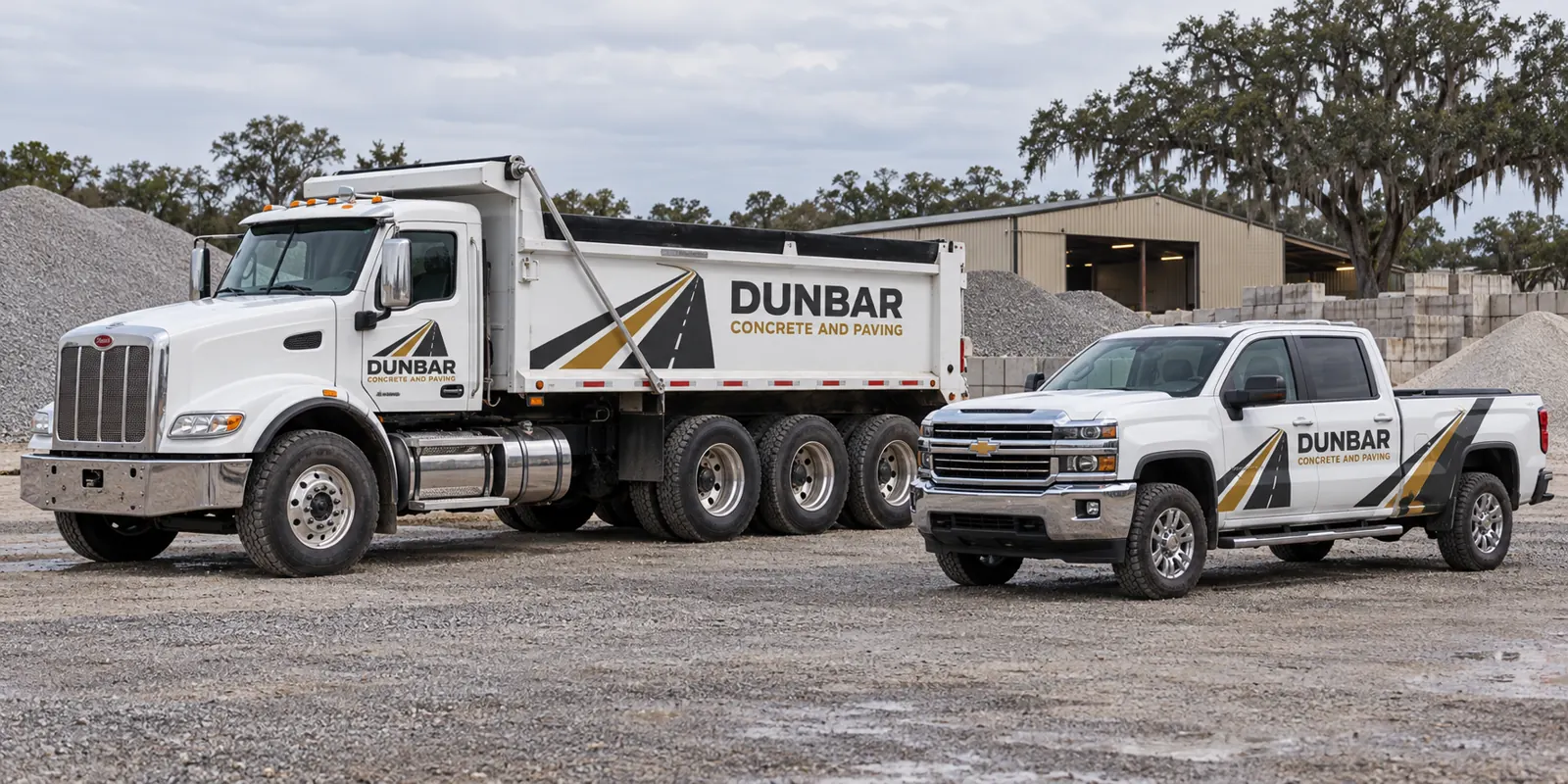 Concrete and Paving Contractor Fleet Graphics – fictional design concept Dunbar Concrete and Paving dump truck and crew pickup, fictional design concept