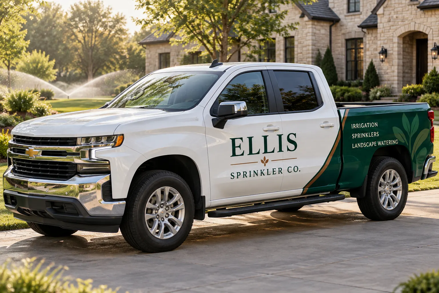 Ellis Sprinkler Co pickup partial graphics, fictional design concept