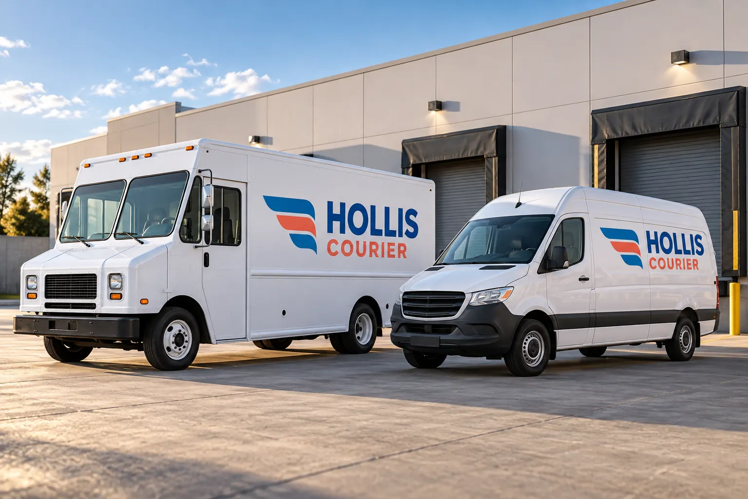 Delivery Fleet Rollout: A Planning Example for Mixed Vehicles and Dispatch – fictional design concept Hollis Courier step van and cargo van, fictional delivery-rollout concept