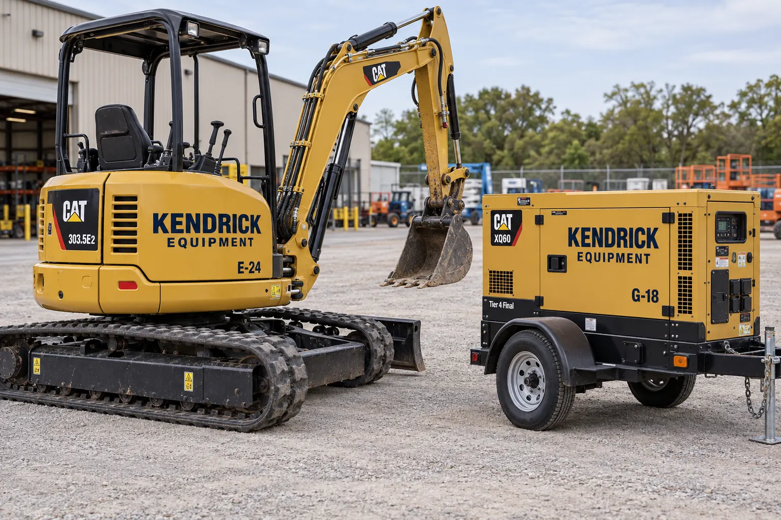 Equipment and Machinery Graphics for Working Asset Identification – fictional design concept Kendrick Equipment excavator and generator asset graphics, fictional design concept
