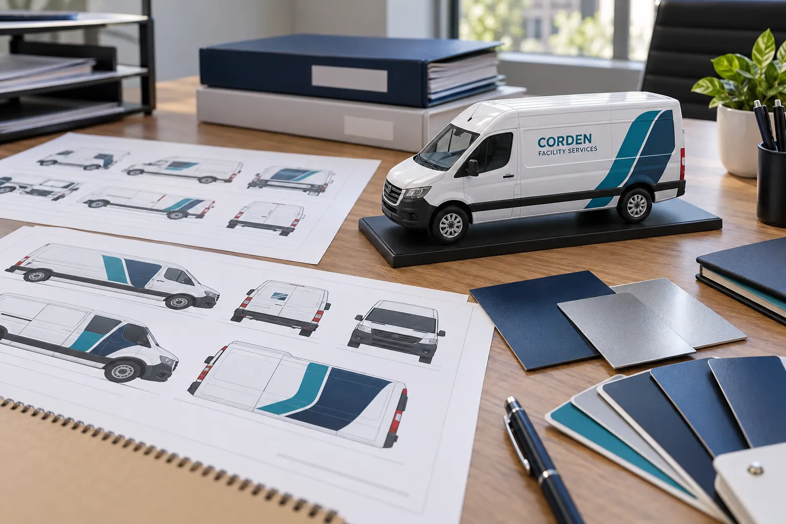 Fleet Graphics RFP Template: Build a Response Suppliers Can Compare – fictional design concept Corden Facility Services model van and planning documents, fictional RFP concept