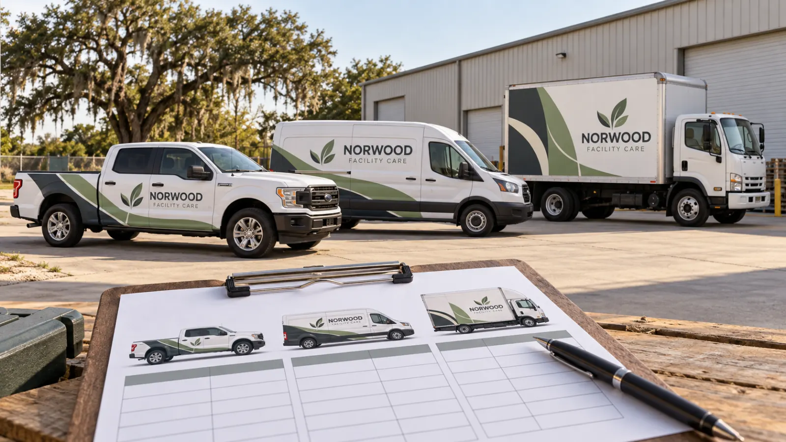 Fleet Vehicle Inventory Worksheet for Graphics Projects – fictional design concept Norwood Facility Care mixed fleet inventory concept, fictional business