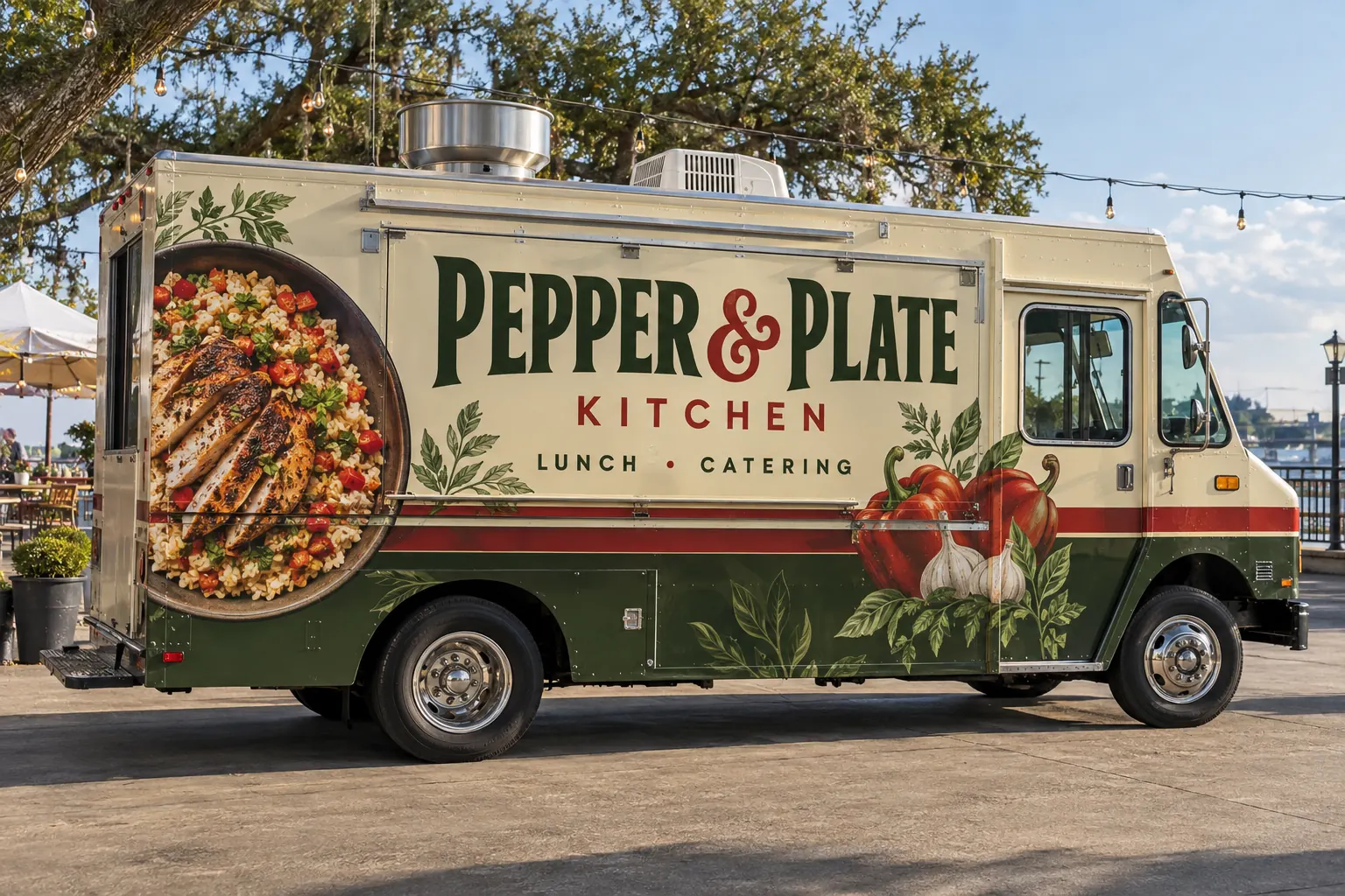 Pepper and Plate Kitchen food truck, fictional wrap design concept.