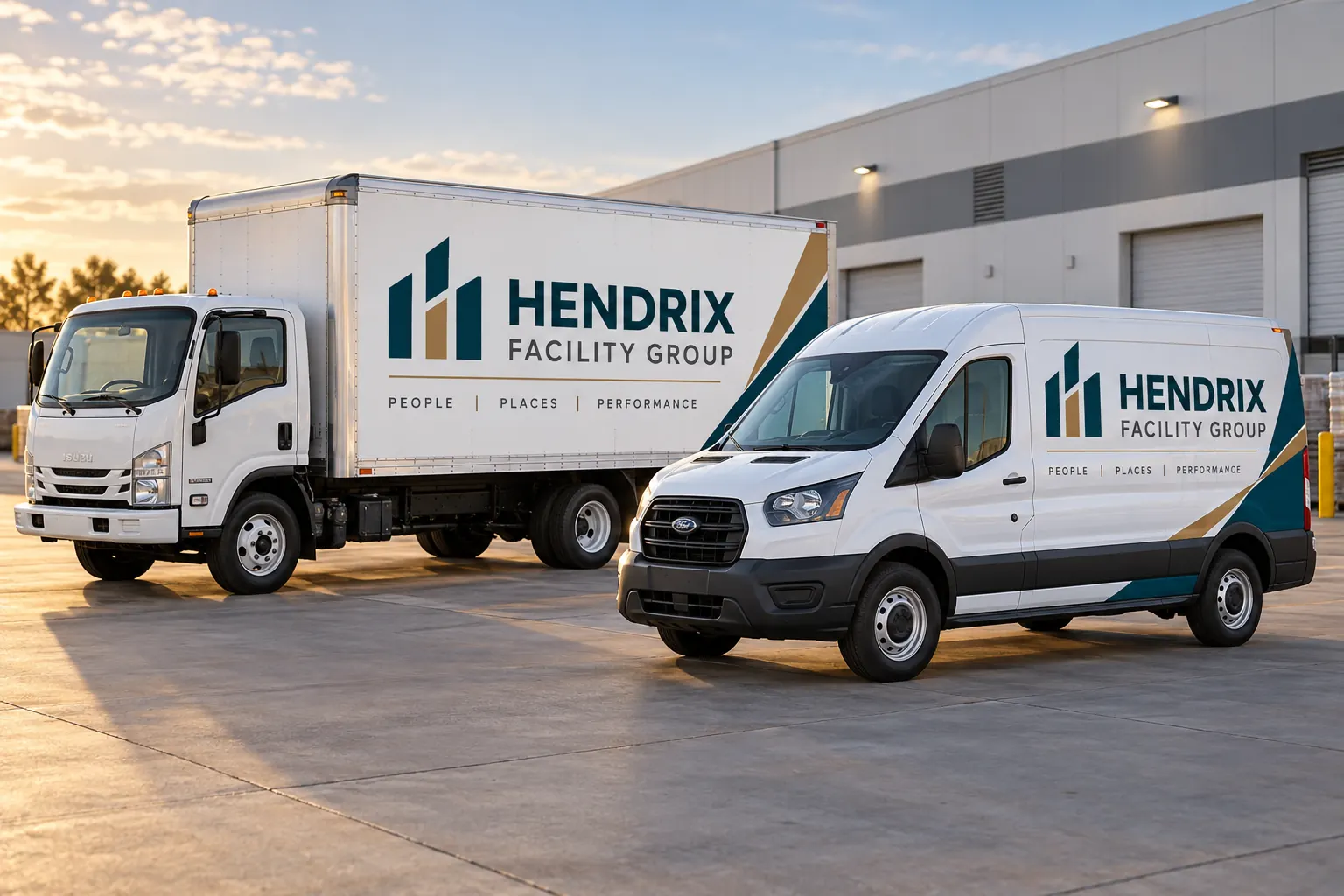 Gulfport and Biloxi Fleet Graphics: Define the Interstate Project Scope – fictional design concept Hendrix Facility Group box truck and van, fictional Gulfport/Biloxi-area concept