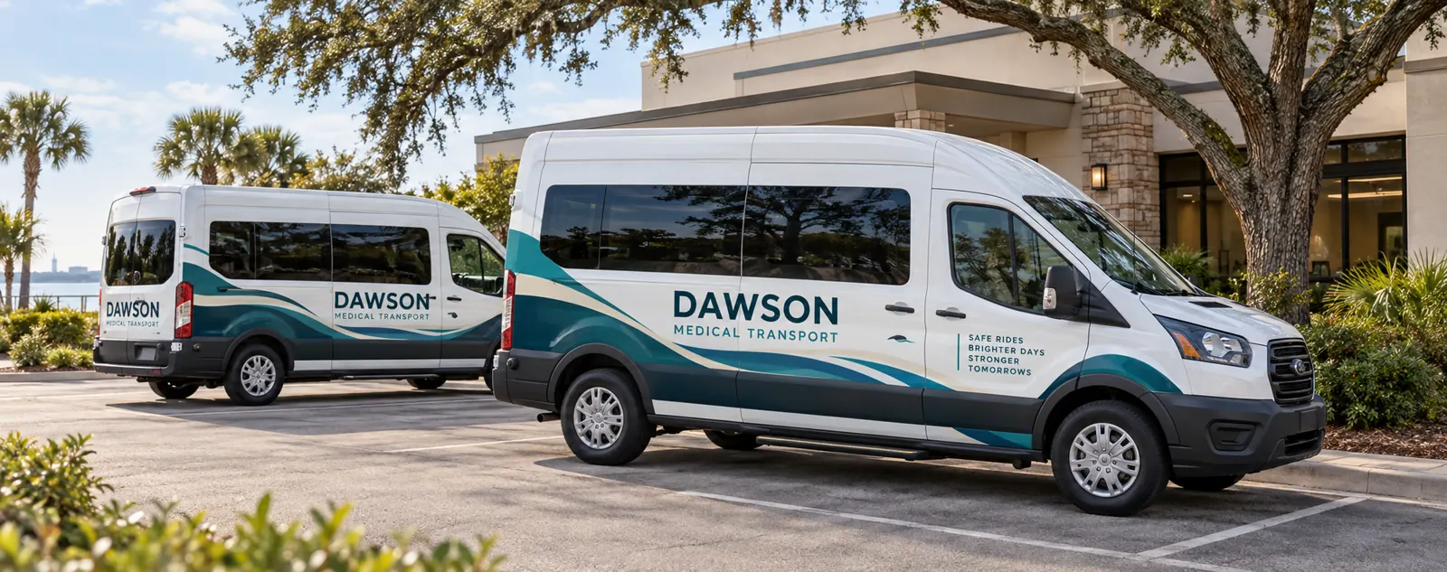 Healthcare and Medical Fleet Graphics – fictional design concept Dawson Medical Transport non-emergency passenger vans, fictional design concept
