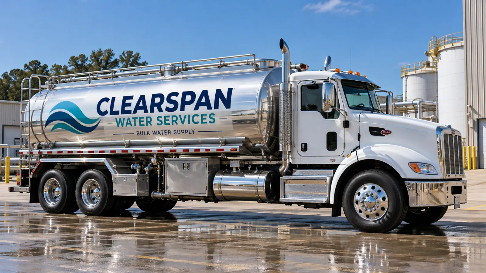 Tanker Truck Graphics & Commercial Branding – fictional design concept Clearspan Water Services tanker lettering, fictional design concept