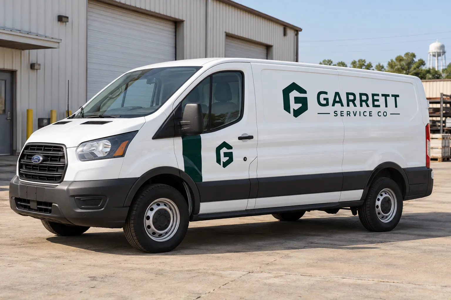 Leased Commercial Vehicle Wraps: Plan Permission, Records and Return – fictional design concept Garrett Service Co restrained van graphics, fictional design concept