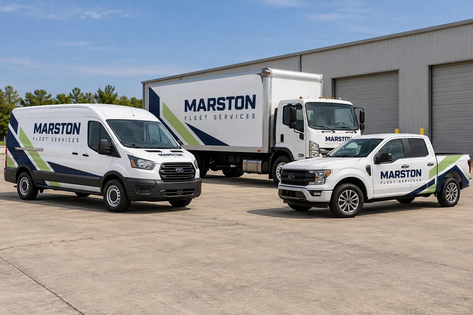 Louisiana Fleet Graphics: Choose the Local Route and Keep One Clear Standard – fictional design concept Marston Fleet Services varied vehicles, fictional Louisiana identity concept