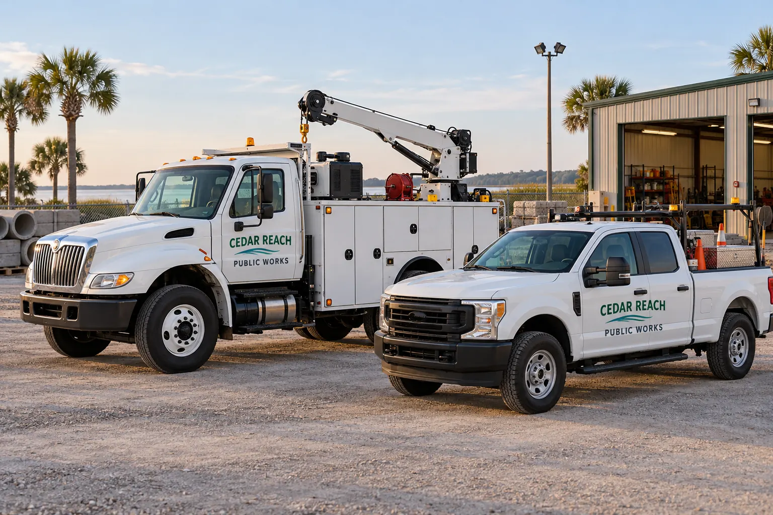 Municipal Public Works Fleet: A Planning Example for Clear Asset Identification – fictional design concept Cedar Reach Public Works vehicles, invented department identity and fictional planning concept