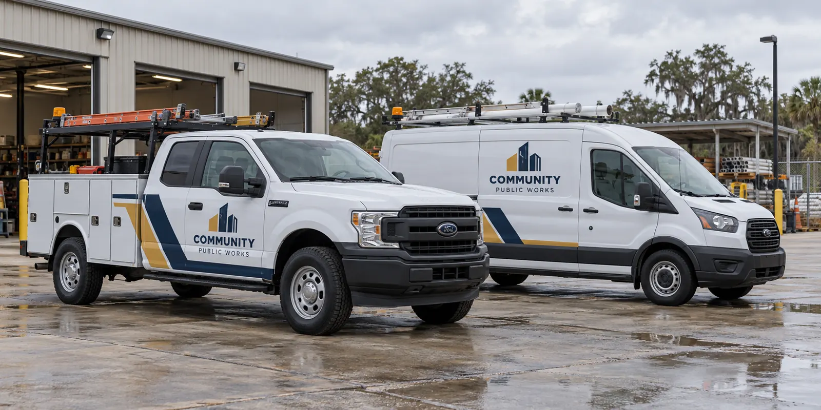 Community Public Works maintenance truck and van, fictional agency identity concept