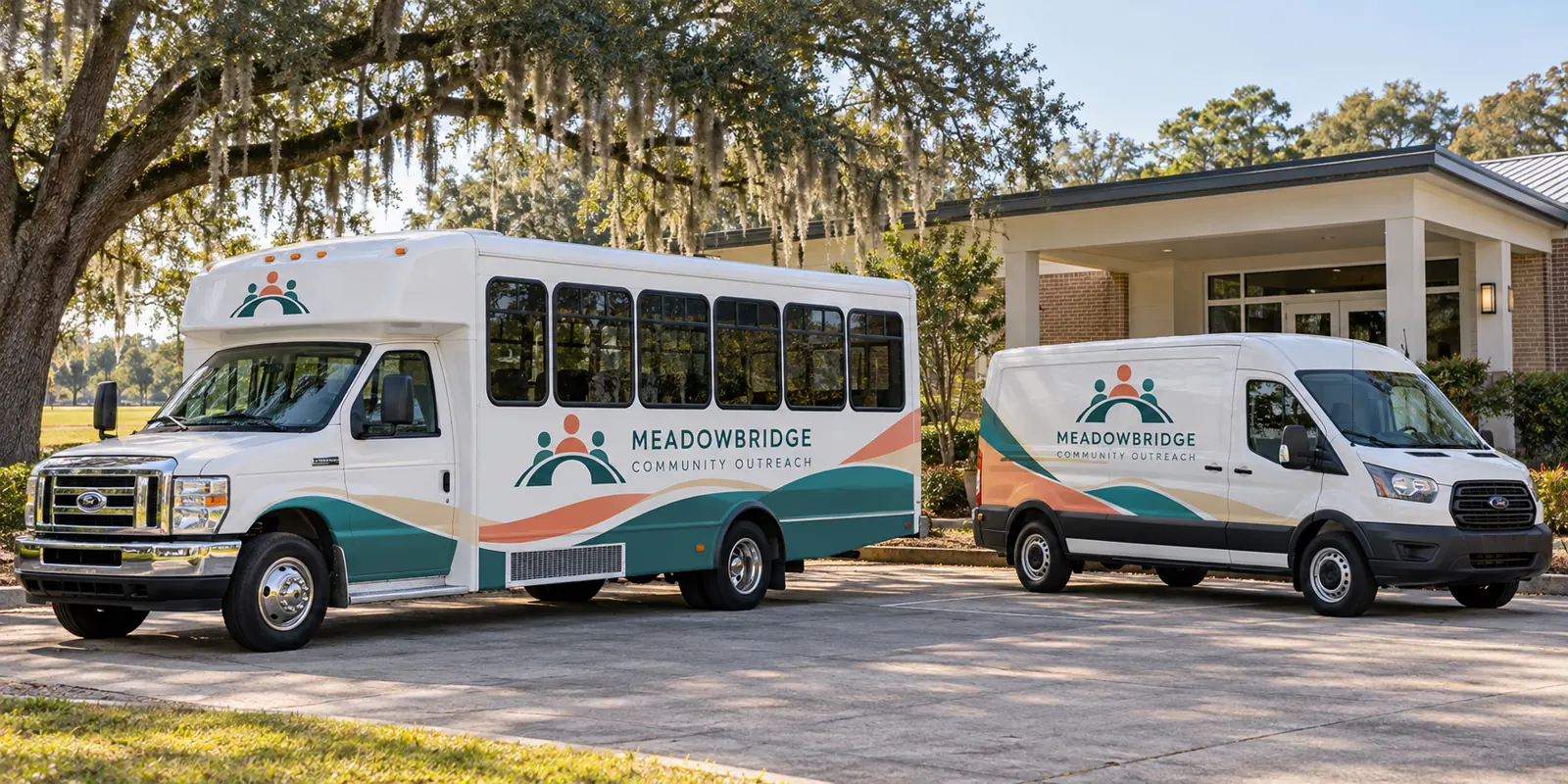 Meadowbridge Community Outreach shuttle and van, fictional organization concept