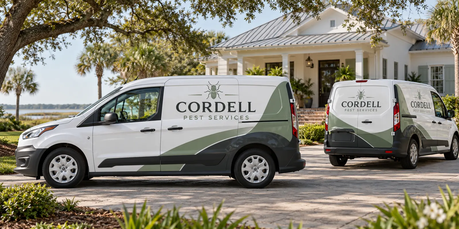 Cordell Pest Services coordinated van fleet, fictional design concept