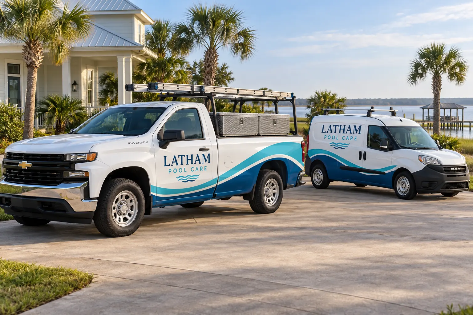 Latham Pool Care pickup and van graphics, fictional design concept