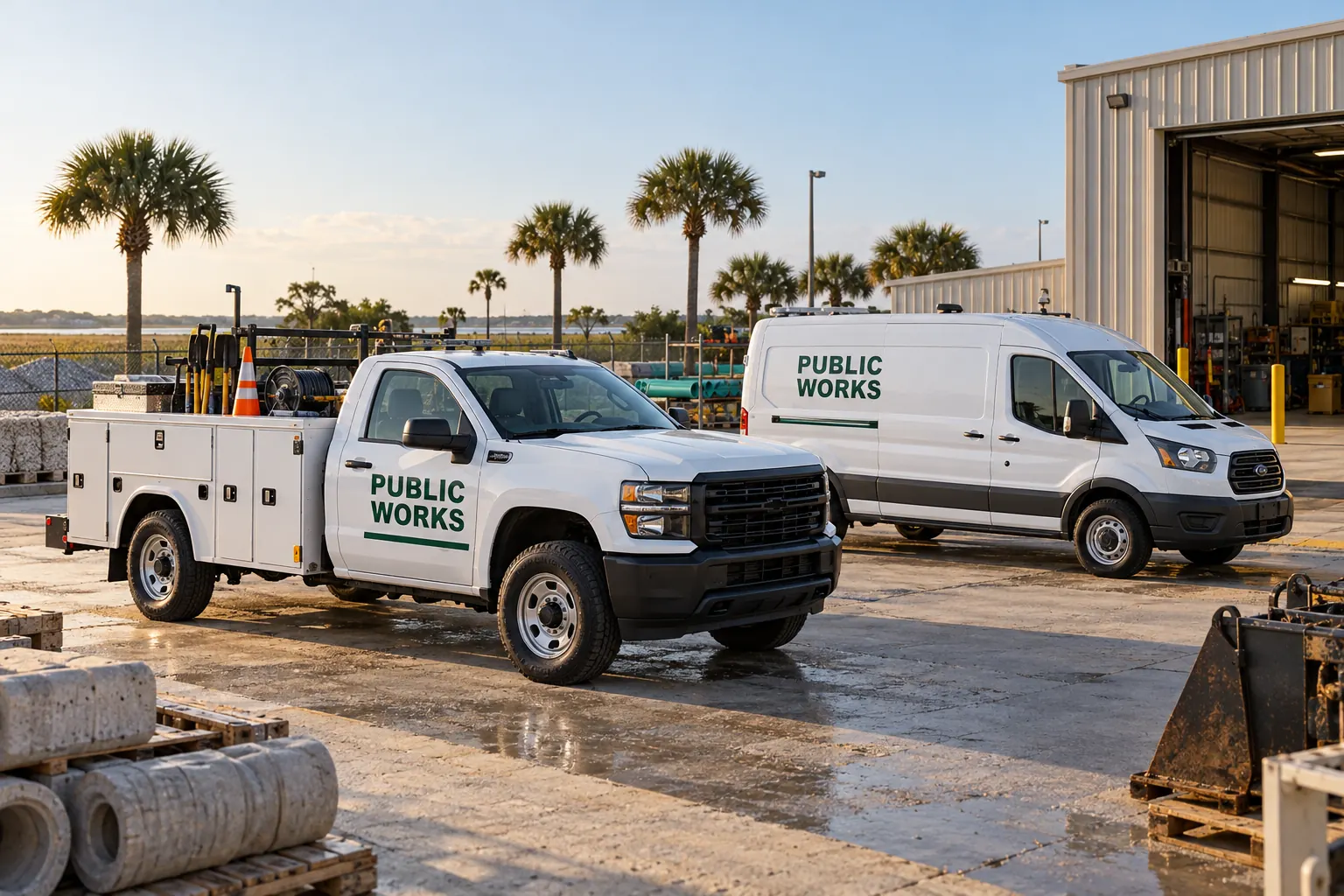 Government Fleet Graphics: Build an Asset Scope the Buyer Can Review – fictional design concept Generic public-works truck and van, fictional public-fleet planning concept