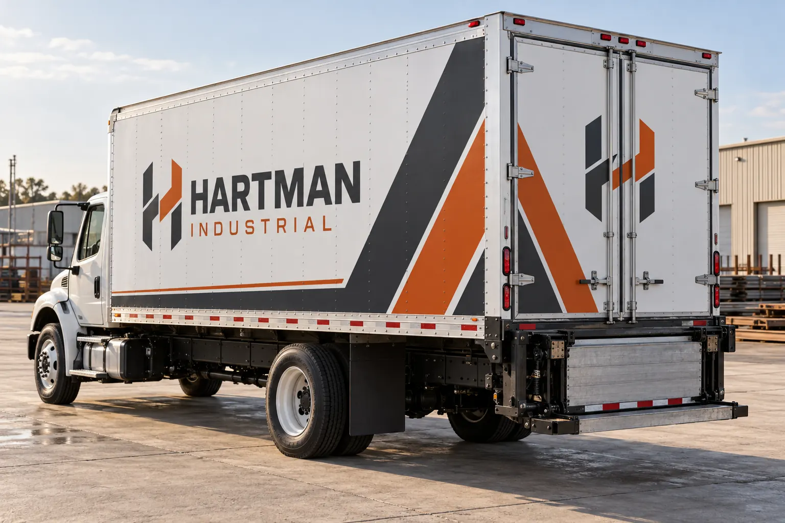 Hartman Industrial box truck with rivets and liftgate, fictional design concept