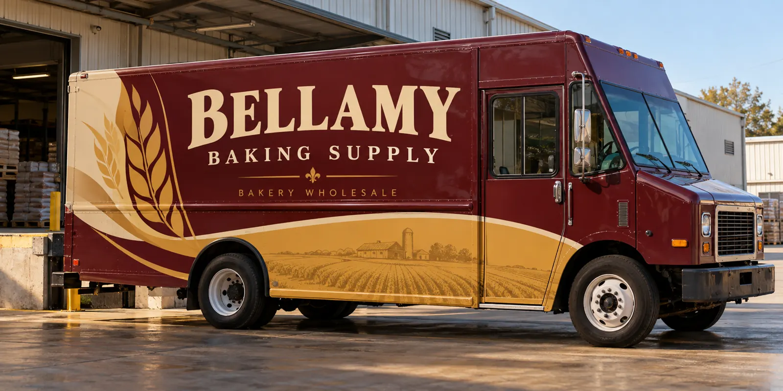 Step Van Wraps for Delivery & Mobile Service Fleets – fictional design concept Bellamy Baking Supply delivery step van wrap, fictional design concept