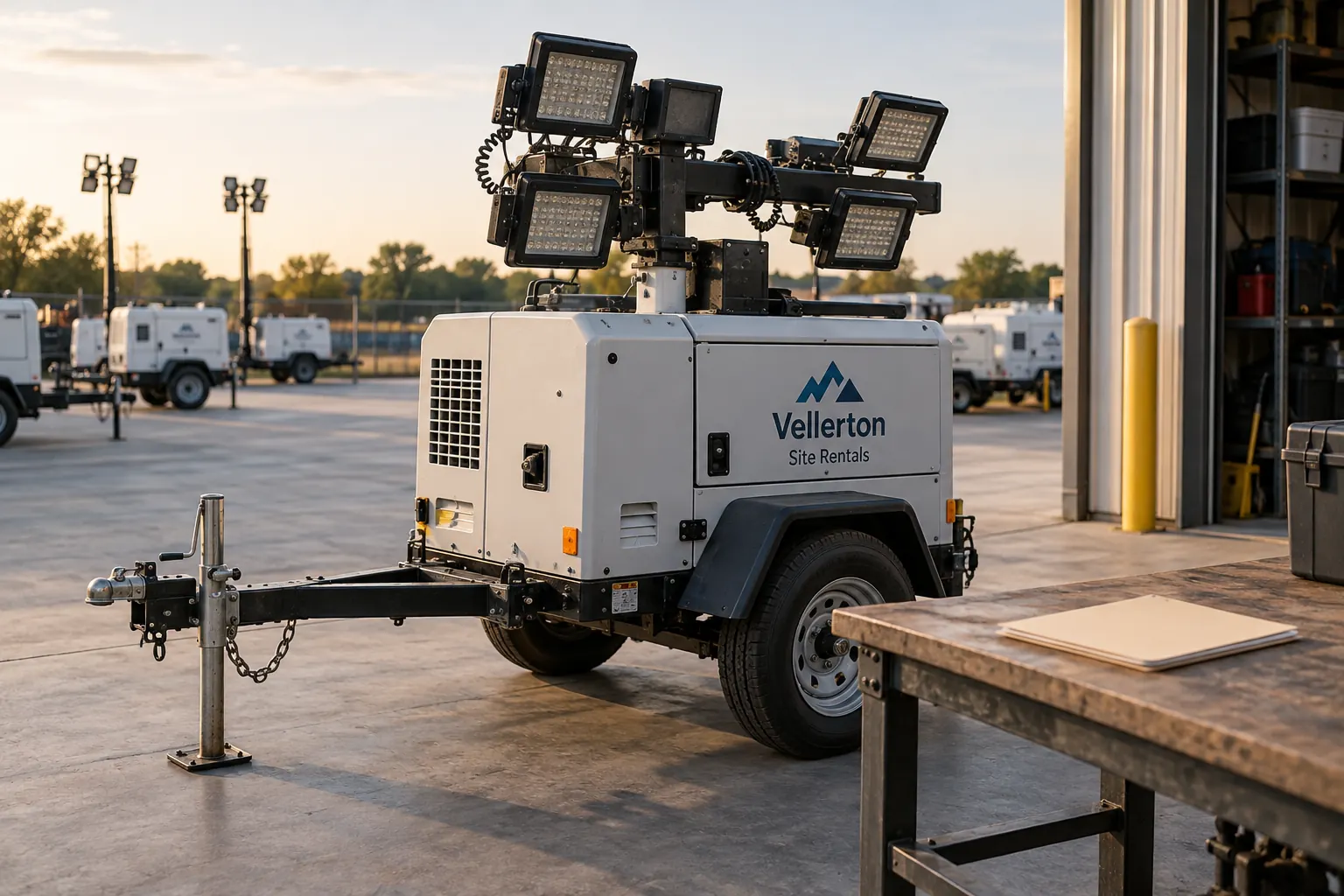Equipment Graphics Decommissioning Checklist — fictional commercial concept Fictional Vellerton Site Rentals equipment shown as an identity-transition planning concept without removal work in progress