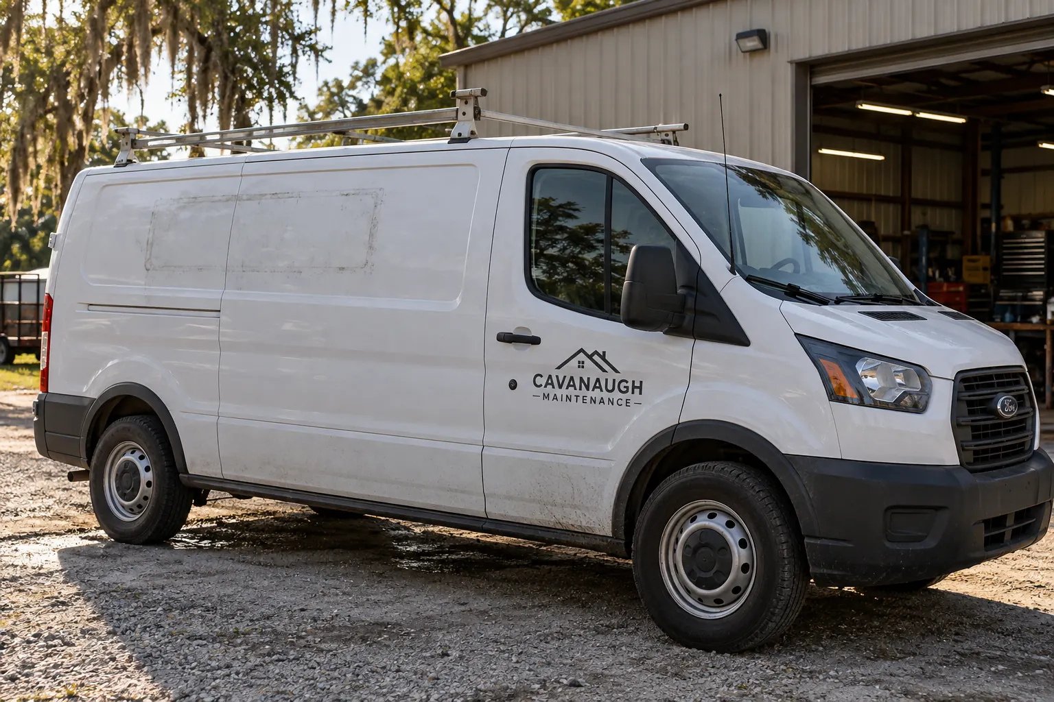 Fictional Cavanaugh Maintenance van with a faint side-panel outline used as a surface-review planning concept