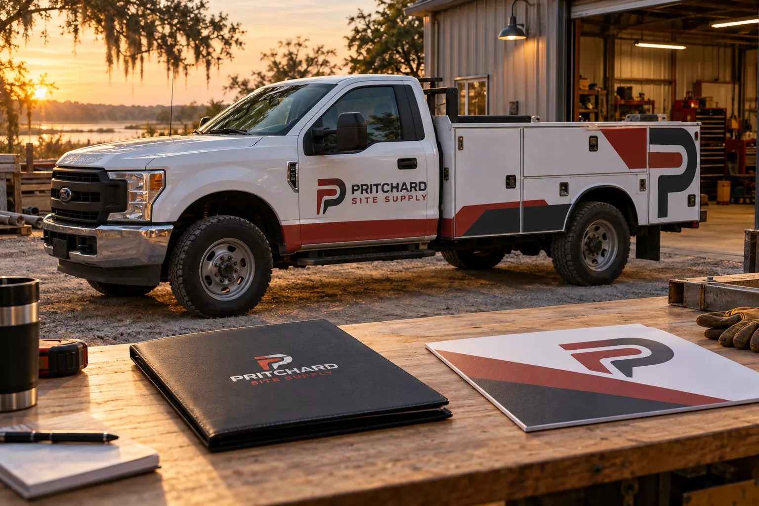 Fleet Graphics Panel Replacement File Request — fictional commercial concept Fictional Pritchard Site Supply service truck and graphic sample used as a replacement-file planning concept