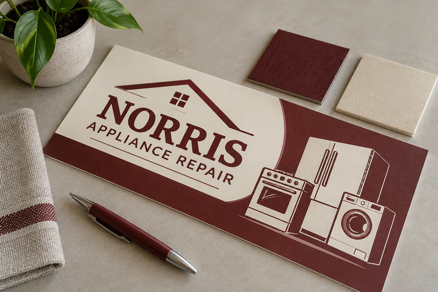 Fleet Graphics Sample Approval Record — fictional commercial concept Fictional Norris Appliance Repair graphics and finish samples for a physical sample review planning concept