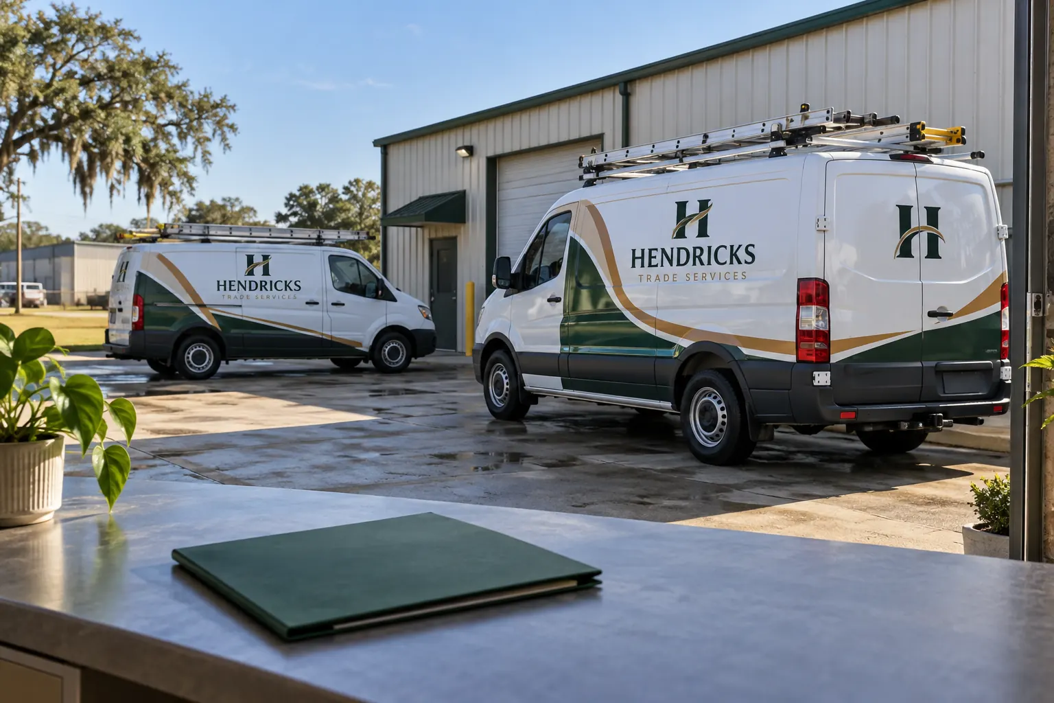 Fleet Wrap Care Responsibility Matrix — fictional commercial concept Fictional Hendricks Trade Services fleet used as a care-responsibility coordination concept