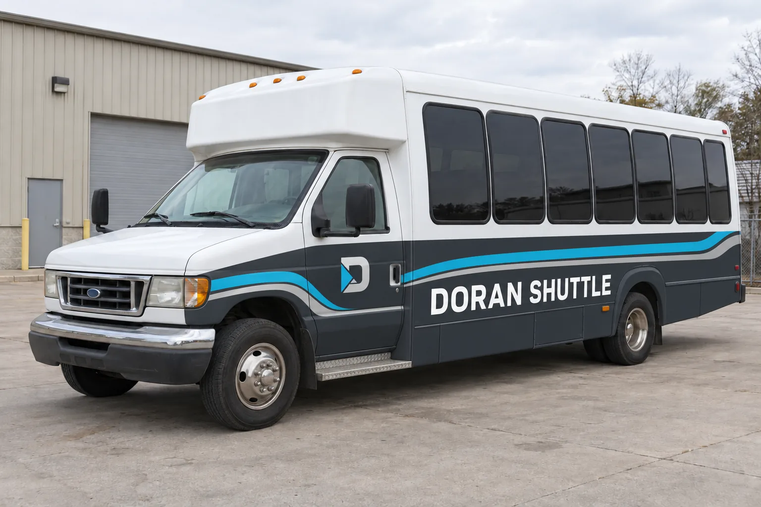 Original fictional Doran Shuttle wrap concept on the same bus, shown after separate surface preparation
