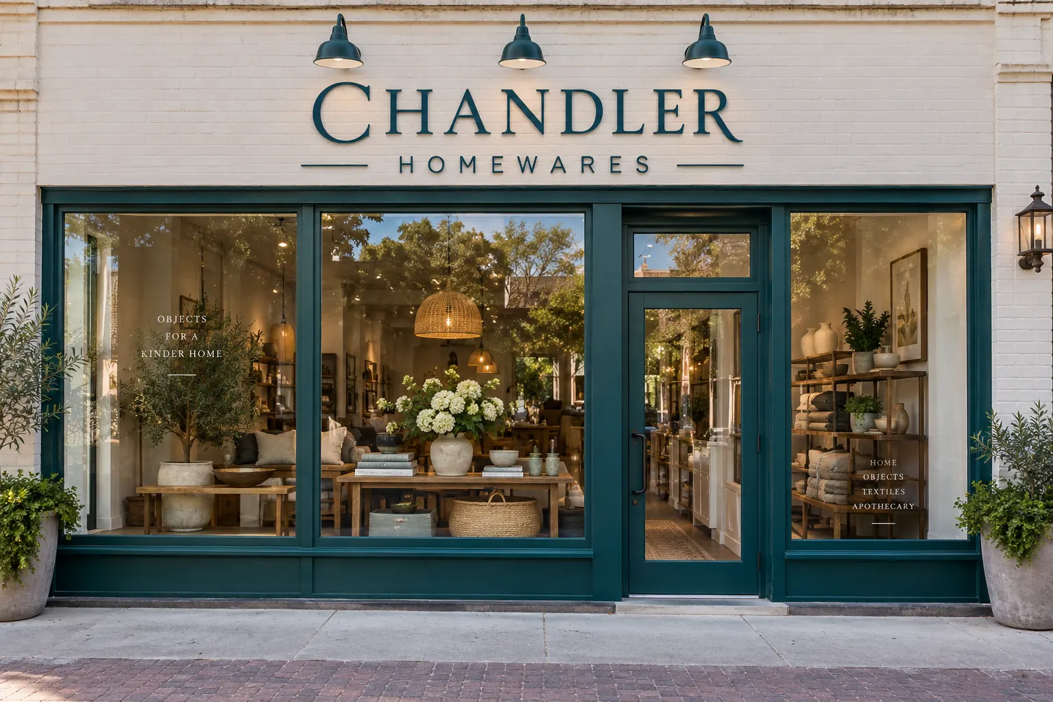 Storefront Window Graphics Survey Checklist — fictional commercial concept Fictional Chandler Homewares frontage with identifiable display panes and a separate glass entry door